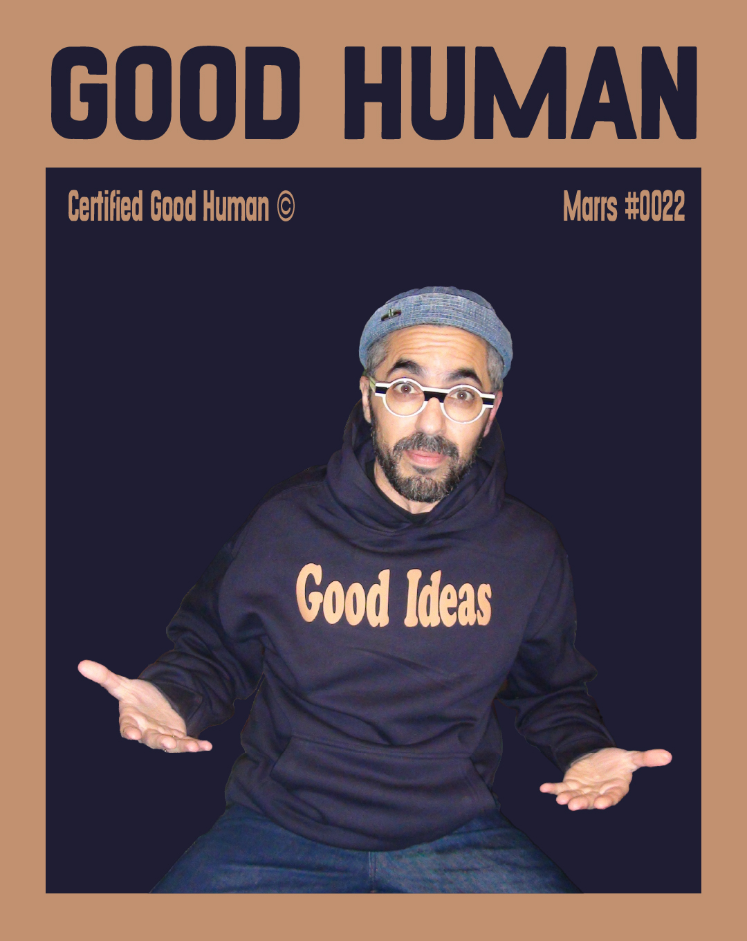 Marrs wearing the ink blue Good Ideas hoodie — Good Human #022